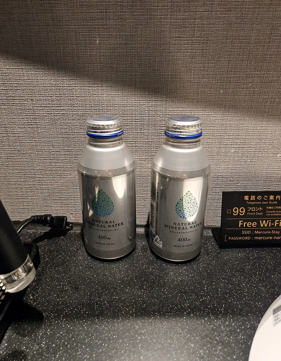 canned water and amenities