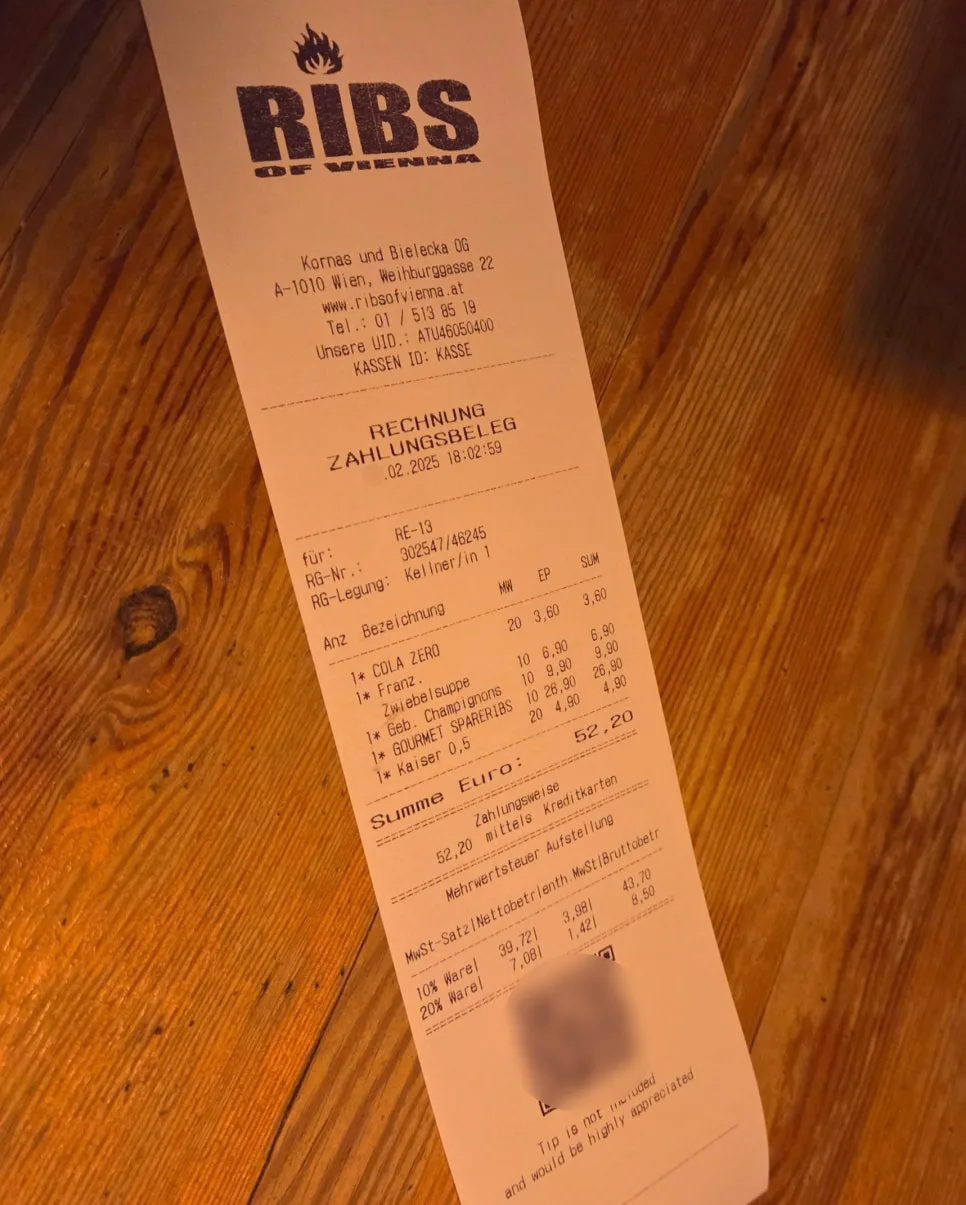 Ribs of Vienna 帳單