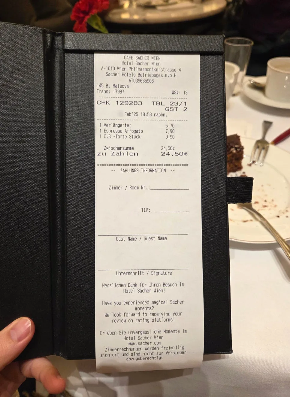 Café Sacher 帳單