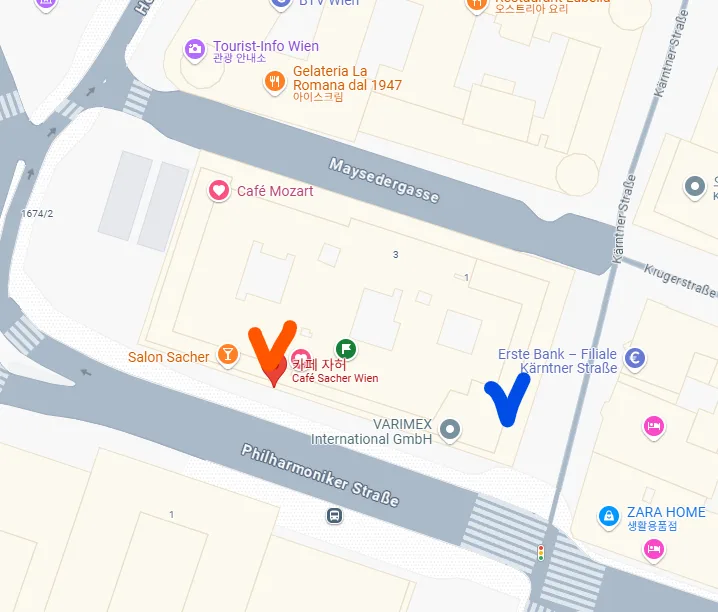 Café Sacher 入口位置示意