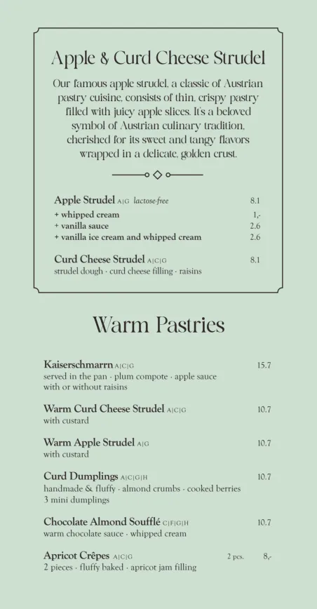 Café Mozart 甜點菜單