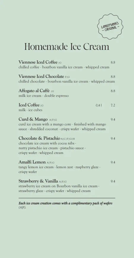 Café Mozart 菜單內容