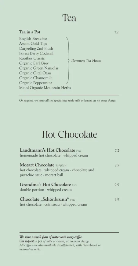 Café Mozart 甜點選項