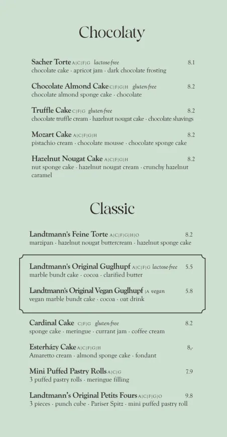 Café Mozart 飲品菜單